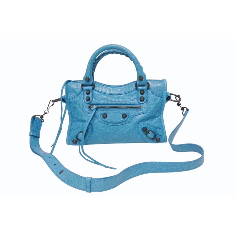 BALENCIAGA LuCity Shoulder Bag Handbag Blue Leather